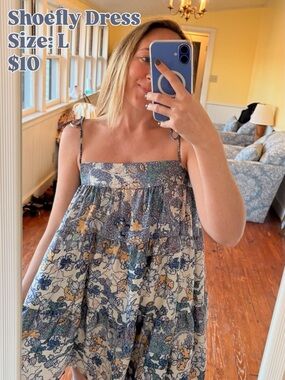 Boho Floral Tiered Sundress in Blue & Cream